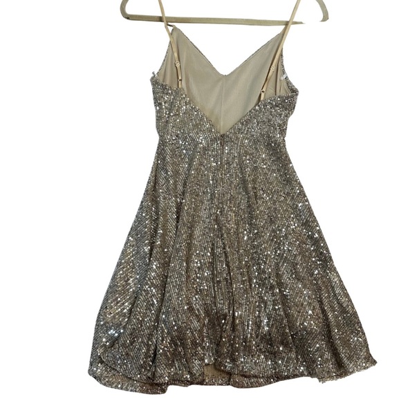 Lulus XS Gold Sequin Fit & Flare Mini Dress Sparkly Party Cocktail - Picture 3 of 16